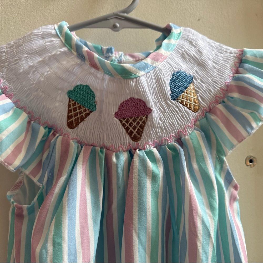 New Smocked Ice Cream Romper - Picture 3 of 7